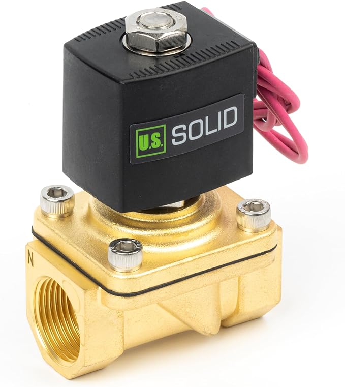 U.S. Solid 3/4" Brass Solenoid Valve - 110V AC Normally Closed Electric Solenoid Valve with Viton Seal, Lead Wire Type
