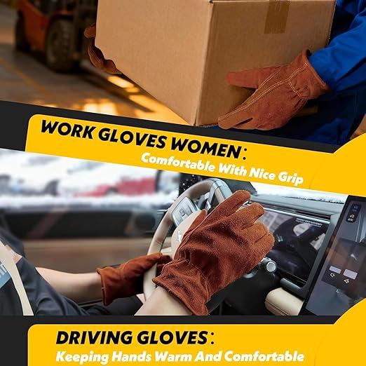 DLY Winter Work Gloves, Insulated, Puncture and Abrasion Resistant, Cowhide Durable gloves Warm Thick