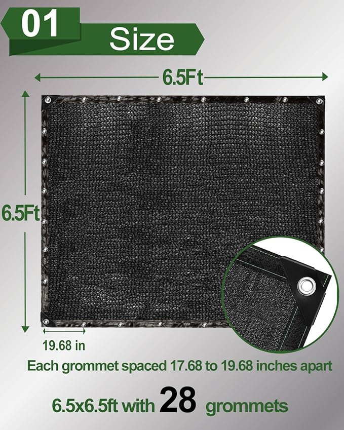 vensovo 90% Shade Cloth Netting with Grommets,6.5x6.5 Ft HDPE Heavy Duty Shade Mesh for Outdoor Use, Chicken Coop, Dog Kennel Cover, Greenhouse