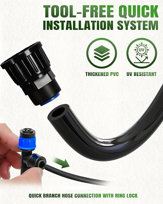 Breeze Touch 230FT Drip Irrigation System, Manual Garden Watering Kit with 6-Way Connectors, 1/2" & 1/4" Distribution Tubing for Greenhouse, Yard & Potted Plants, Precision Irrigation for Large Garden