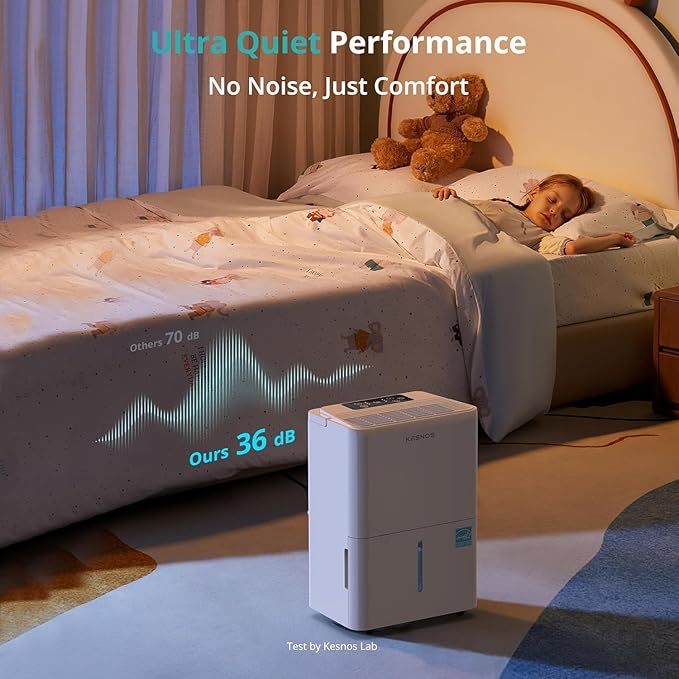 Kesnos 2,500 Sq. Ft. Energy Star 2025 Dehumidifier for Basement & Home, 4 Pre-Set Modes, Timer, Auto Defrost, Ideal for Bedroom with Ultra Quiet 36 dB, 0.39-Gallon Water Tank with Drain Hose