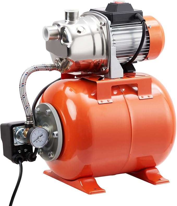 3/4HP Shallow Well Pump with Pressure Tank, Stainless Steel, 115V Automatic Water Booster Jet Pump for Home, Garden, Lawn