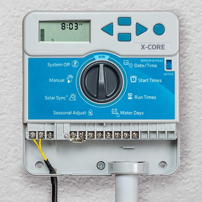 Hunter X-Core XC400i Indoor Sprinkler Timer, 4 Zone Irrigation Controller, Easy Programming, Sprinkler System Timer for Yard and Garden, Manual and Seasonal Adjust, No WiFi Needed