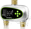 Hose Timer 2 Outlet- Irrigation Timer for Garden Water Hose with Soil Moisture Sensor, Rain Delay & Brass Inlet Programmable Sprinkler, Automatic Drip Irrigation System for Yard Lawn Greenhouse