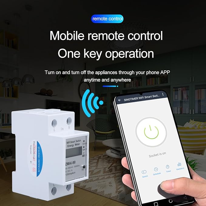 WiFi Energy Meter, Real Time Monitoring, APP Remote Control, Single Phase with Voltage Monitoring and Power Analysis for Easy Installation