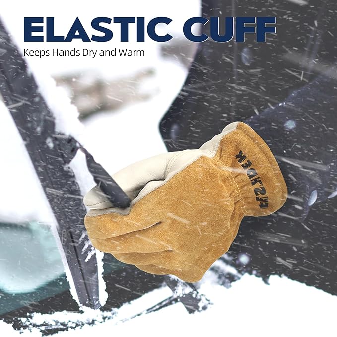 Mens Winter Work Gloves Insulated Waterproof Leather, Thinsulate Thermal Lining with Anti-Slip Palm for Cold Weather
