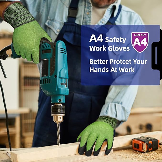 Schwer 12 Pairs A4 AIR-SKIN Cut Resistant Work Gloves AR5907 with Extreme Lightweight & Thin, Food Grade Gloves with Water-Based PU Coating, Grip Glove for Fishing, Gardening, Touchscreen
