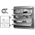 Simple Deluxe 14 Inch Wall Mounted Shutter Aluminum Exhaust Fan with Temperature Controller and Power Cord Kit, 1600 RPM, 1000 CFM, for Attic, Garage, Louvered Vent, Plant, Greenhouse, Silver