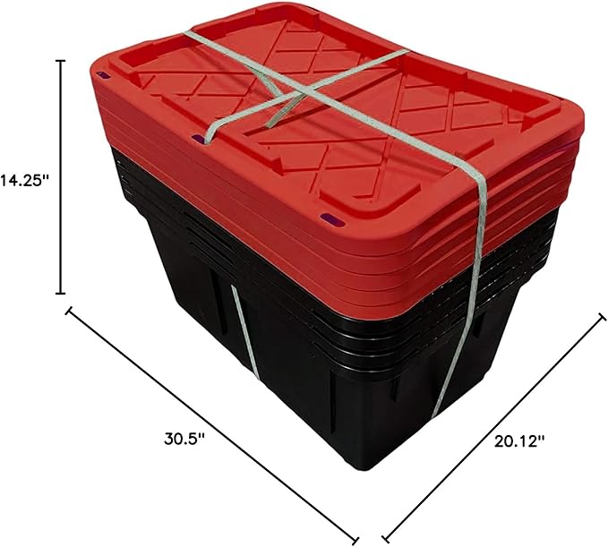 MonsterRAX 27 Gallon Storage Bins - Stackable, Lockable, 5-pack (Red)