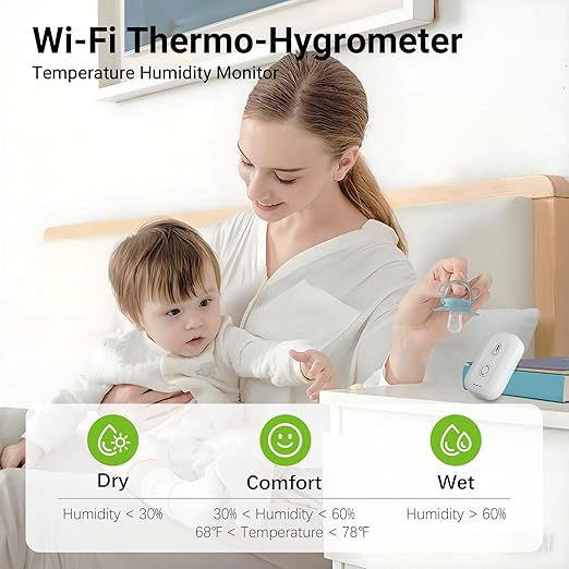 WiFi Thermometer Hygrometer, Smart Humidity Temperature Sensor with App Notification Alert, Data Storage, Remote Monitor for Room, Nursery, Greenhouse, Humidor, Wine Cellar