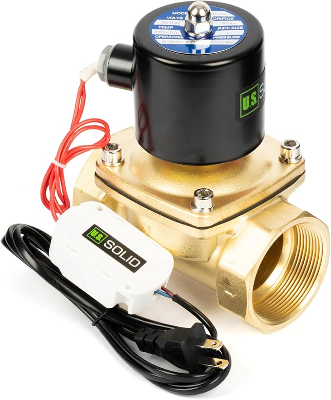 U.S. Solid Smart WiFi Brass Solenoid Valve, 2", 110V AC, Normally Closed, App Remote Control for Water Systems & Automation