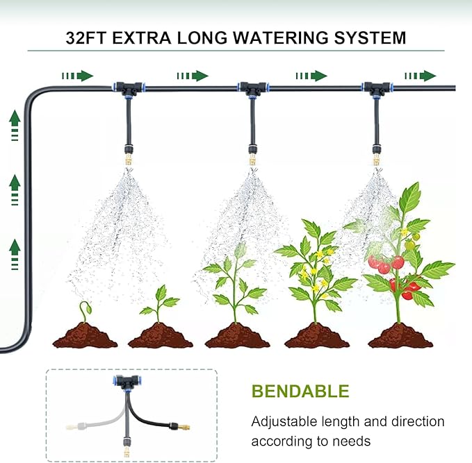 Greenhouse with Watering System, Outdoor Greenhouse with 6 Mesh Windows and 1 Door, Greenhouses with Drip Irrigation System for Plants, Seedlings, Flowers and Garden Raised Beds (10x10x7 FT)