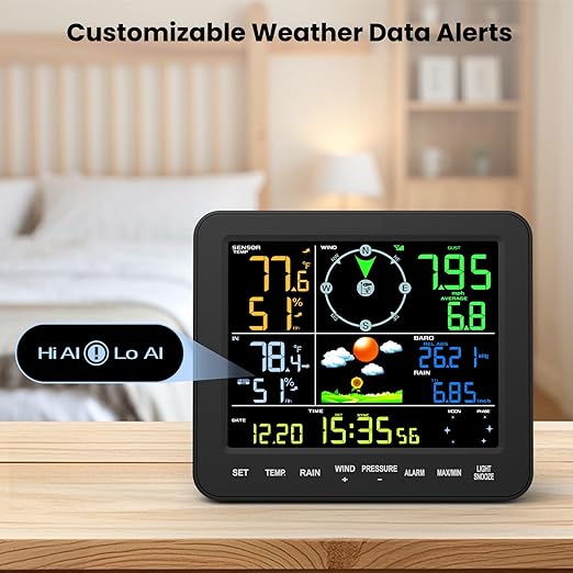 Home Weather Station with Rain Gauge and Wind Speed, Weather Stations Wireless Indoor Outdoor with Rain Gauge Outdoor, Forecast, Temperature, Humidity, Moon Phase, Alarm Clock(No WiFi)