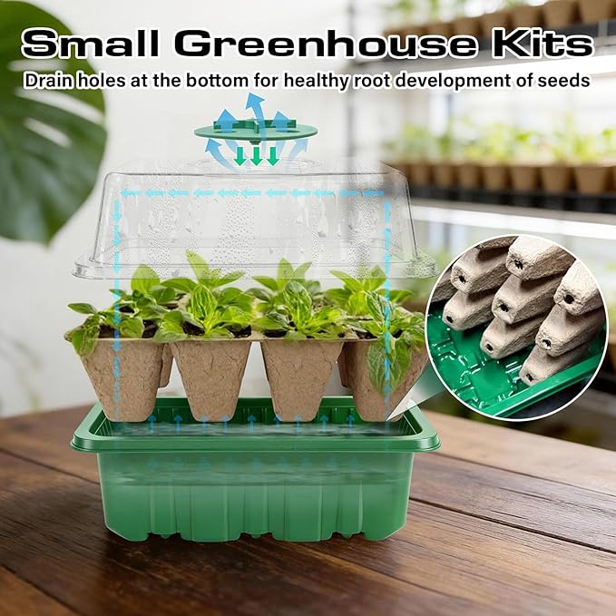 Seed Starter Tray Kit 10 Pack, Seed Starting Trays with Humidity Dome (120 Cells Total), Plant Germination Trays Complete Mini Greenhouse for Seed Growing & Seedlings