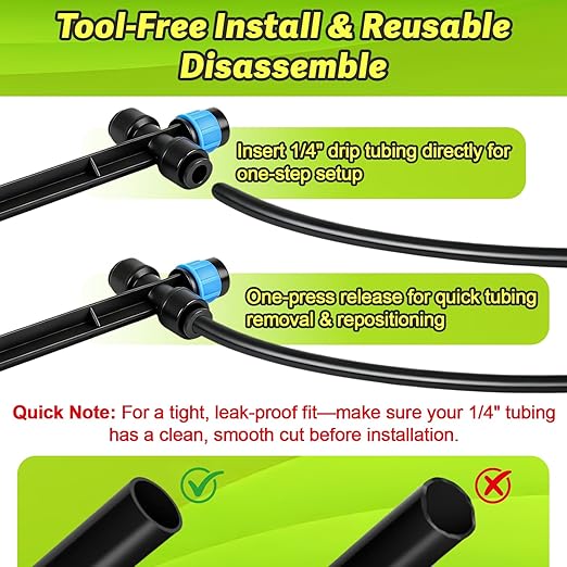 20 Pack Two-Way Quick Connect Drip Emitters Fan Shape with Stake for 1/4" Irrigation Tubing, Adjustable 360 Degree Water Flow Irrigation Vortex Sprayer for Garden Watering System