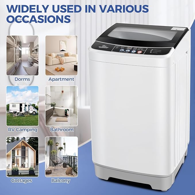 Nictemaw Portable Washing Machine, 17.8Lbs Capacity Full-Automatic Portable Washer, 2.4Cu.ft Washer and Dryer Combo with Drain Pump, 10 Programs 8 Water Levels Compact Laundry Machine for Apartment RV