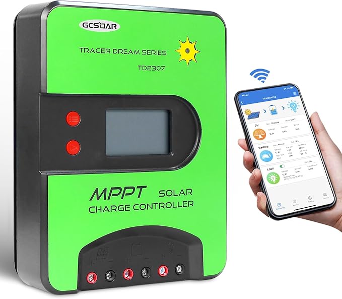 30A MPPT Solar Charge Controller 12V/24V Automatic Maximum PV 100V Charge Controller Built-in WiFi Adapter with LCD Display for Gel-Sealed Immersion AGM and Li-Ion Batteries(WiFi) (TD-30a)