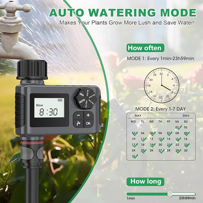 Insoma Sprinkler Timer, Water Timer for Garden Hose, Water Hose Timers with Rain Delay/Manual/Automatic Watering System for Lawns Pool, IP55 Waterproof