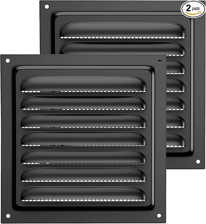 8 x 8 Attic Vents Gable Vents, piiyoosnn 304 Stainless Steel Louvered Grille Cover, White Wall Vent,Best for Small Vehicle, Cockloft, Bedrooms, Garage Door Wall Ventilated (Black)