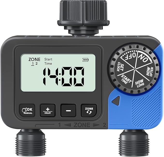 Sprinkler Timer Water Timer for Garden Hose, Sprinkler Timers 2 Zone, Smart Programmable Watering Timer with Auto/Manual/Rain Delay Modes