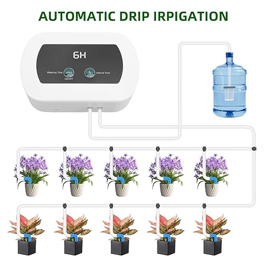 Smart WiFi Watering System BT APP Control Automatic Plant Waterer for 10 Potted Plants 400ml min IP65 Rated Timing Adjustment Programmable Drip Irrigation Kit with LED Display
