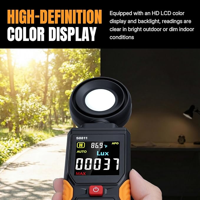 Mcbazel Digital Light Meter with HD Color Screen, 270° Rotatable Head & Fast 8X/s Sampling – High-Precision Illuminance Meter (200,000 Lux/FC) for LED Grow Lights, Plants, Photography & Lumen Testing