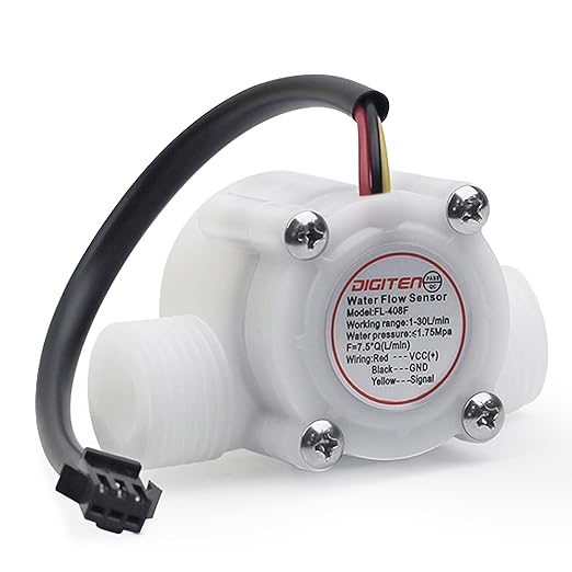 DIGITEN FL408G G1/2 Inch Water Flow Meter with BSP Thread Hall Sensor Switch, Food Grade Flow Meter Counter for 1-30L/min, White Color