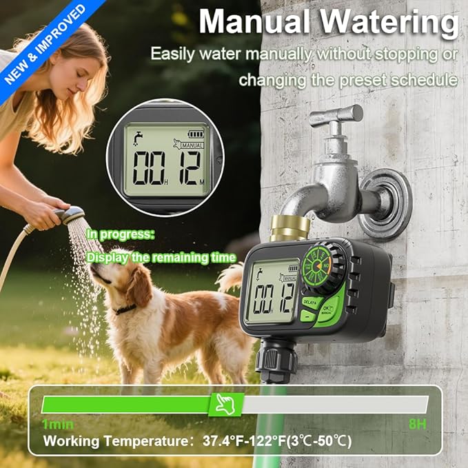 Sprinkler Timer Water Hose Timer - Programmable Digital Irrigation Outdoor Waterproof with Rain Delay, Manual, Automatic Watering System for Yard, Lawn, and Garden Hose Brass Inlet 1 Outlet