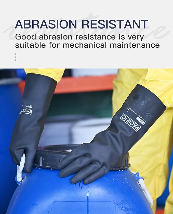PACIFIC PPE Chemical Resistant Gloves, Heavy Duty Industrial Rubber Gloves, Resist Acid, Alkali and Oil, 12.6", X- Large
