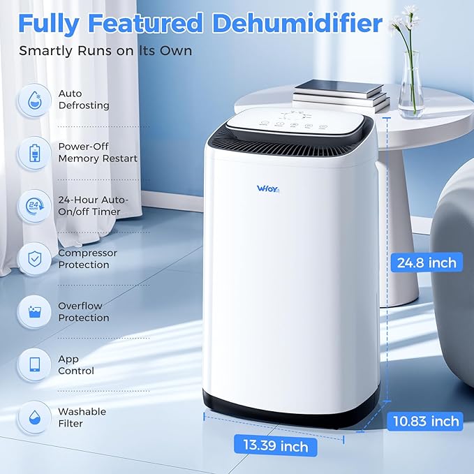 80 Pints Dehumidifier for Basement up to 5,000 Sq. Ft, Smart App Control & Intelligent Humidistat, 50 Pint (2023 DOE Standard) with Drain Hose, Ultra Quiet & Energy Efficient for Home, Garage