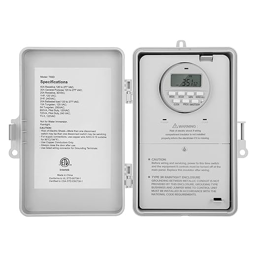 SURAIELEC Pool Timer, 7-Day Programmable Digital Box Timer Switch, 40 AMP, 2HP, 120, 240, 277 VAC, Outdoor Indoor Heavy Duty Controller Box for Pool Pump, Water Heater, Lights, Powerful Appliances