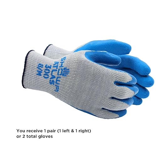 SHOWA Atlas 300 Natural Latex Palm Coated General Purpose Work Glove with Poly/Cotton Liner, 10-Gauge, Blue, Medium (1 Pair)