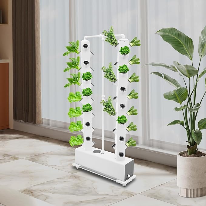 Hydroponic Growing System Kit, 56-Plant Hydroponic Outdoor Indoor Vertical Garden Smart Garden Kit,30-Liter Large Water Tank,Can Grow Flowers, Vegetables, Potatoes and Strawberries