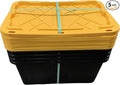MonsterRAX 27 Gallon Storage Bins - Stackable, Lockable, Yellow Lids, Black Bin, 5-pack