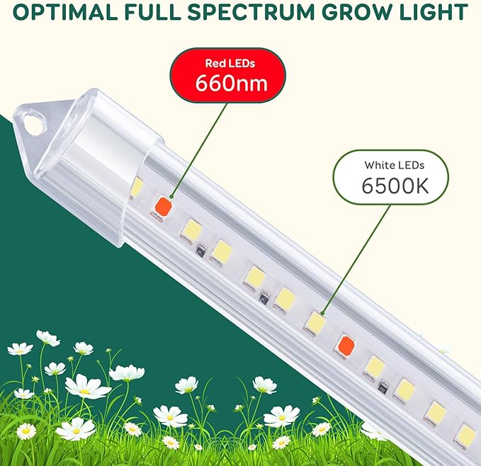 4-Bar Grow Light Strips for Indoor Plants, 16" Full Spectrum Plant Lights, 6500K Sunlike Grow Lights with 6/12/18H Timer, 5-Level Dimmable for Indoor Growing