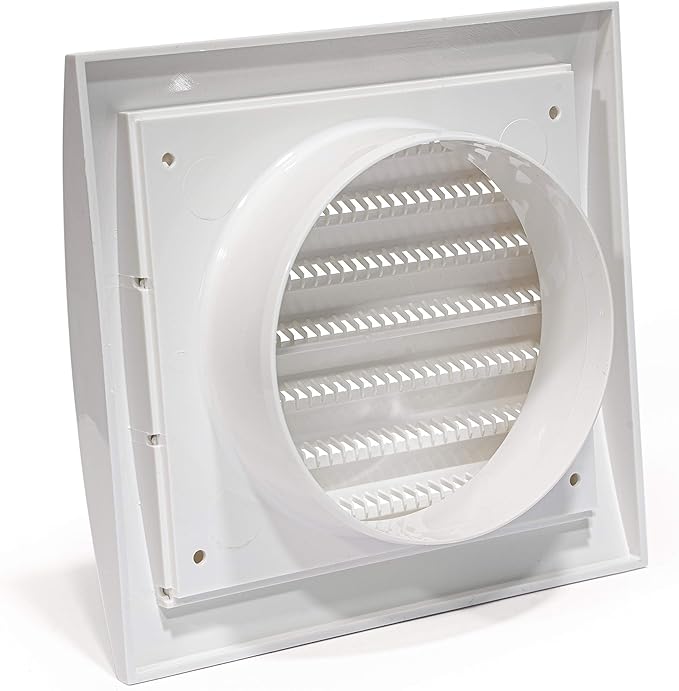 Vent Systems 4'' Inch Air Vent Cover Dryer Vent and Bathroom Exhaust Vent Pipe, White Louvered Outdoor Dryer Vent Cover Opening Flap Vent, Keeps Out Insects, Birds and Rodents, 4'' Inch - Pack of (1)