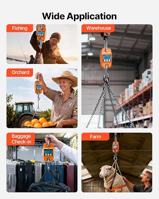 VEVOR Digital Crane Scale, 880 lbs/400 kg, Industrial Heavy Duty Hanging Scale with Cast Aluminum Case & LCD Screen, Handheld Mini Crane with Hooks for Farm, Hunting, Fishing, Outdoor, Garage (Orange)