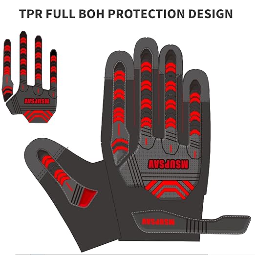 Work Gloves,Mechanics TPR Impact Glove,Anti-Vibration,Heavy Duty Impact Protection,Touchscreen Capable,Medium,Red+Black
