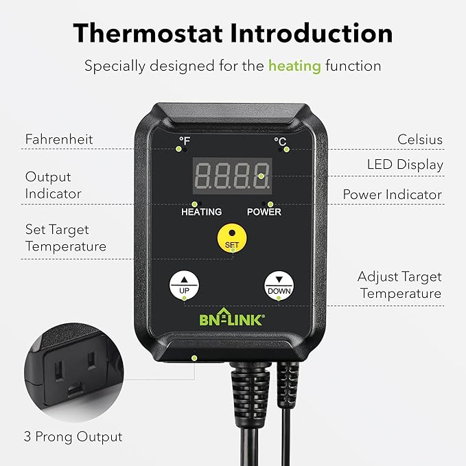 BN-LINK Digital Heating and Cooling Thermostat Controller for Reptiles, Attic Fan