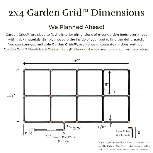 Garden Grid Watering System, 2x4 | Drip Irrigation System for Garden Beds - But Better | Pre-Assembled, Waters Every Plant, 1-Minute Setup, Lasts 5-10x Longer Than Drip | USA-Made Quality | 22.5"x44"