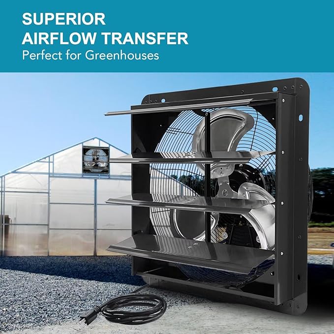 VENTISOL 18 Inch Shutter Exhaust Fan Wall Mounted, Aluminum with 1.65 Meters Power Cord Kit,High Speed 2500CFM, Ventilation Fan for Garage,Greenhouse,Attic,Shed,Shop,Black