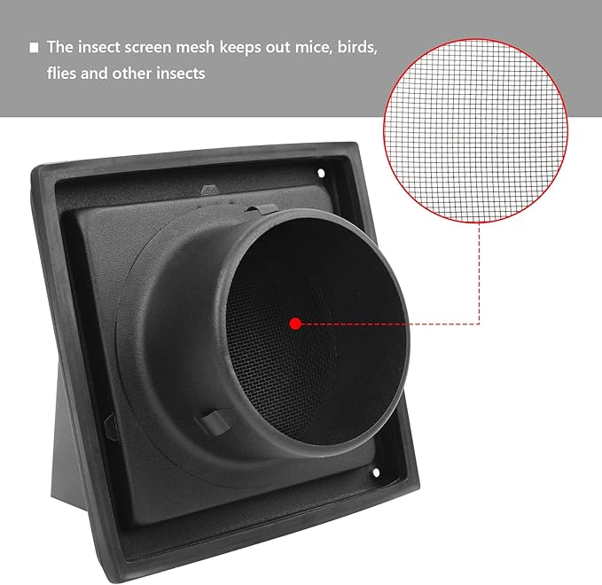 FRESH SPEED 5 Inch Black Dryer Vent Cover Outside Stainless Steel Wall Vent with Removable Cover and Insect Screen Mesh RAL9011