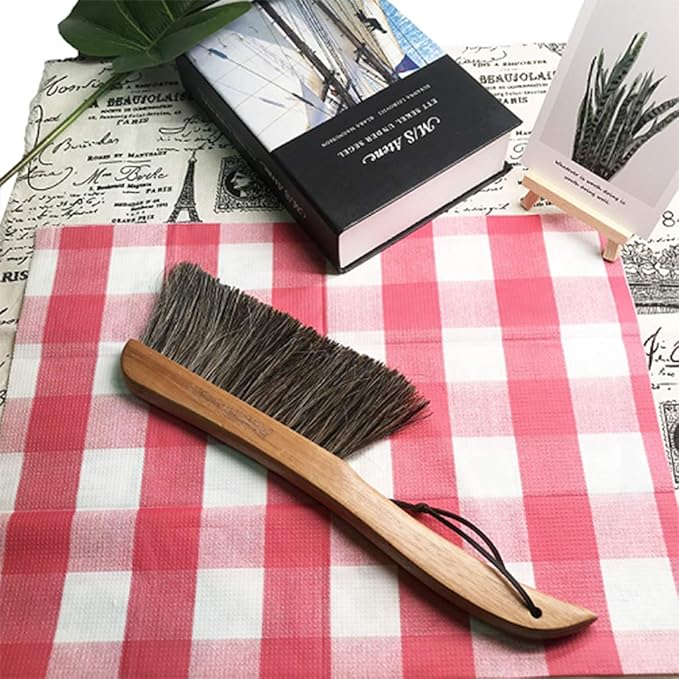 AMERWASH PLUS Counter Brush for Furniture, Drafting, Patio, Bed, Fireplace, Woodworking Cleaning, Horsehair Bristles Duster Wooden Handle Shop Brush, Hand Broom Brush - 2 Pack