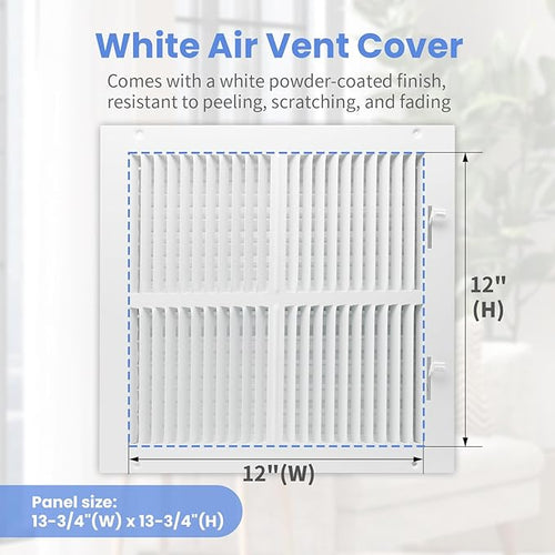 12 x 12 Inch [Duct Opening] Air Vent Covers for Wall or Ceiling - High Airflow 2 Way Steel Ventilation - Adjustable Wall/Ceiling Register, 13-3/4 Inch x 13-3/4 Inch [Overall Dimensions]