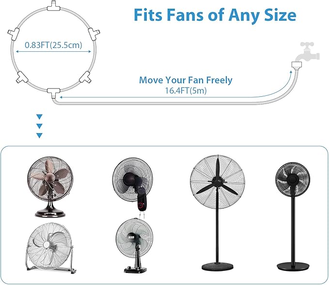 lifeegrn Misting Cooling System: Outdoor Mister System for Patio, 20 FT Misting Line+5 Mist Nozzles+3/4" Brass Adapter Garden Trampoline Greenhouse
