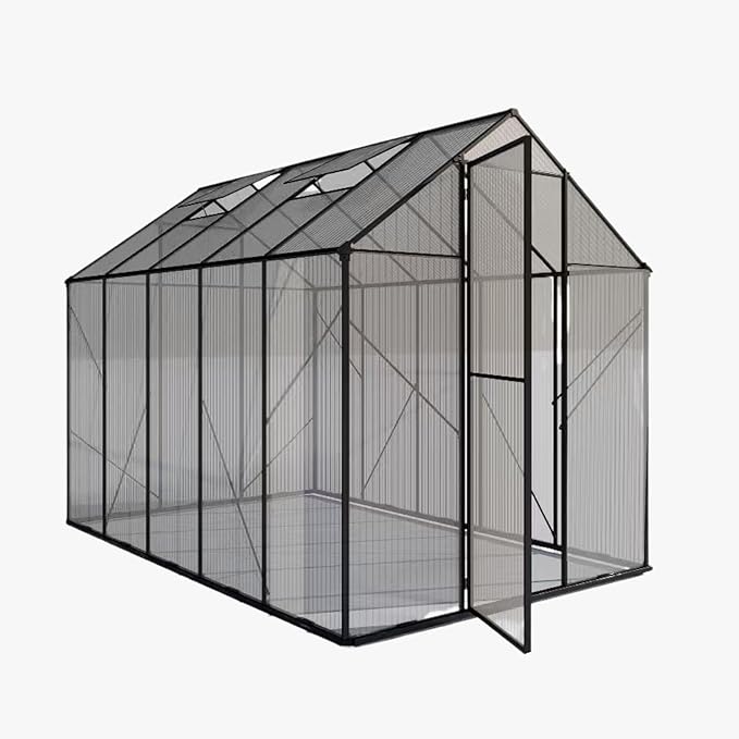 Kingdura Walk-in Greenhouse for Outdoors, 6x10ft Large Polycarbonate Greenhouses with Aluminum Frame, Adjustable Roof Vent, Lockable Door, UV Protection for Outside Garden Backyard