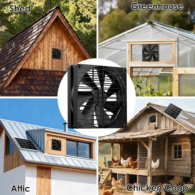 7 Inch 44W Solar Powered Two Fan Exhaust Vent Large Airflow for Outside Greenhouse Chicken Coop Shed Trailer, IPX7 Waterproof Brushless DC Motor 16.5 Ft On/Off Switch Cable