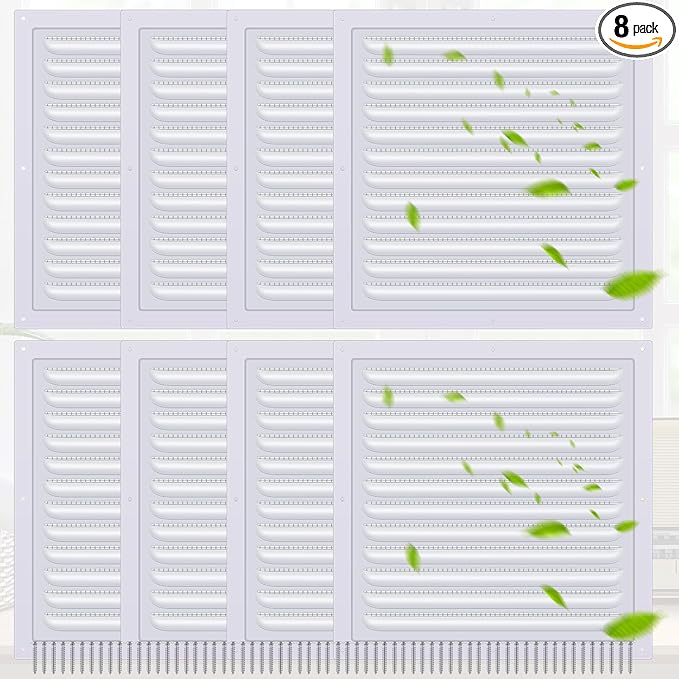 8 Pcs 12 x 12 Inch Aluminum Gable Vents Attic Vents Metal Gable Wall Shed Vent with Screw and Screen Mesh, Square Return Louver Grille for Ventilation Exterior Door House Attic Garage Ceiling