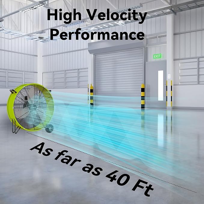 30 Inch Industrial Drum Fan 14000 CFM Ultra High Velocity Floor Fan for Large Warehouse, Shop & Gym - 3-Speed Heavy Duty Metal Cooling Fan with 360° Tilt, Rolling Wheels & UL Safety Listed