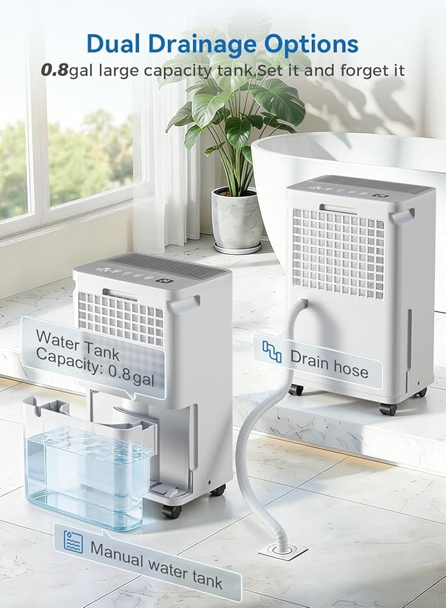 2500 Sq.Ft Dehumidifier for Basement with Drain Hose, 35 Pint Large Best Compressor Dehumidifiers for Home or Garage, Smart Humidity Control, 24H Timer & Child Lock, Ideal for Large Rooms, Garage
